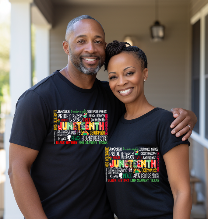 Juneteenth white text shirt